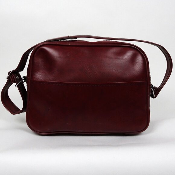 Vintage Airway Faux Leather Maroon Travel Shoulder Bag Carry On Luggage Retro - Picture 5 of 6